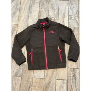 The North Face girls XS (6) gray/pink fleece Denali coat